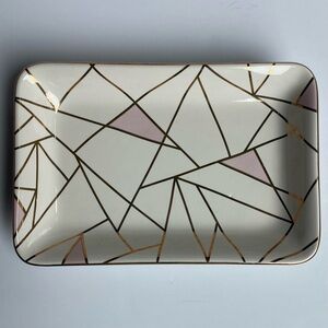 Jewelry Trinket Tray Ceramic Pink White Gold Geometric Summer & Rose EUC change